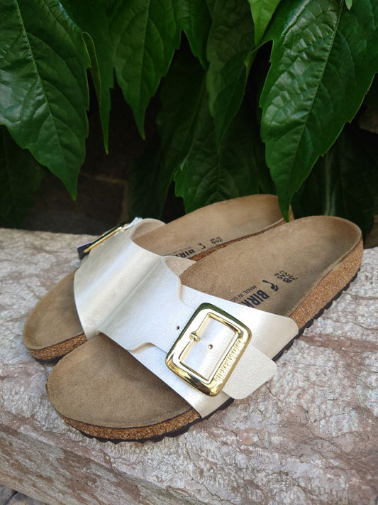 Birkenstock Donna – Modello 1029393 Catalina Cushion Buckle Graceful Pearl White
